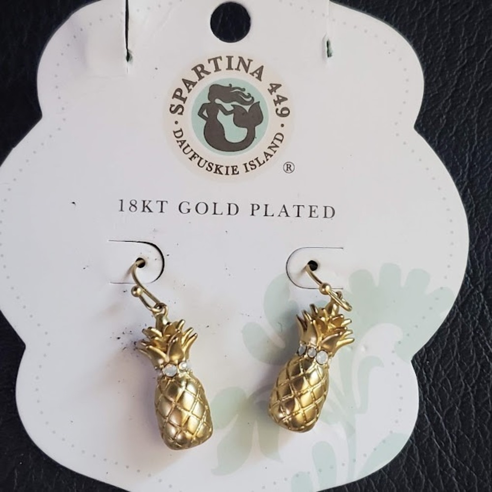 Spartina 449 Pineapple Drop Earrings 18kt Matte Gold Plated Crystal Tropical